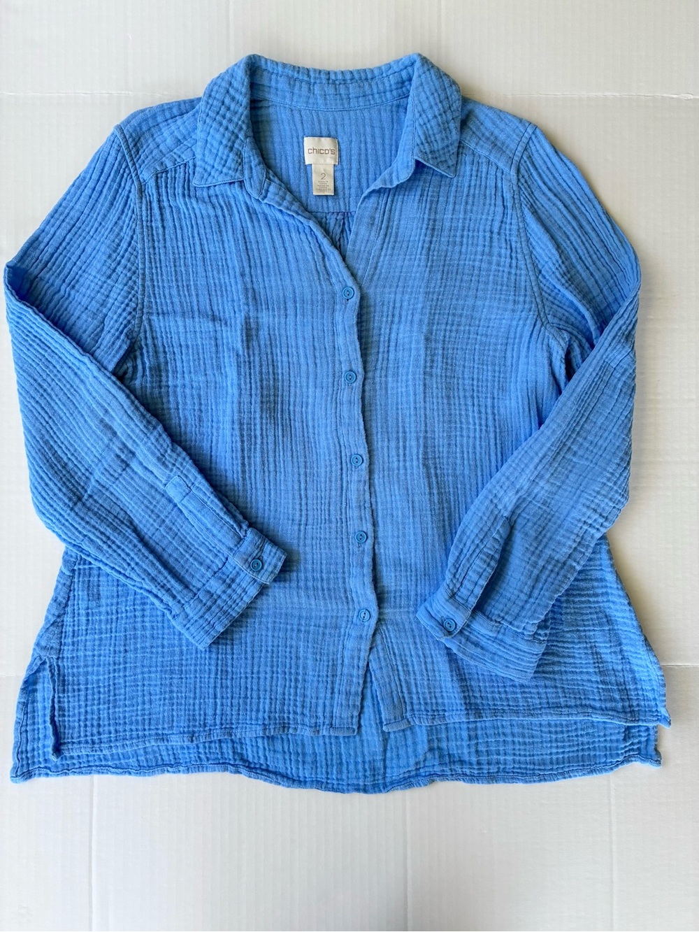 Chico’s Women’s Long Sleeve Soft Cotton Button Up Top Size 2 Blue